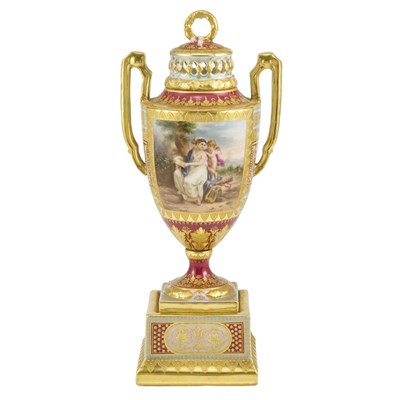Lot 183 - Vienna Style Porcelain Two-Handled Urn Height...