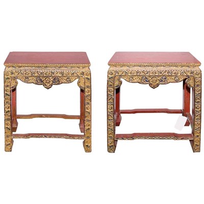 Lot 115 - Pair of Chinese Gilt Decorated Red Painted...