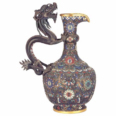 Lot 370 - Chinese Champleve and Cloisonne Ewer Early...
