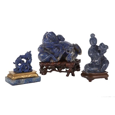 Lot 215 - Group of Three Chinese Lapis Lazuli Figural...