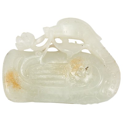 Lot 246 - Chinese White Jade Duck 18th Century Carved...