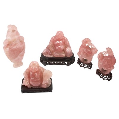 Lot 135 - Group of Five Chinese Rose Quartz Articles...