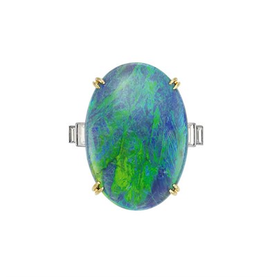 Lot 123 - Gold, Black Opal and Diamond Ring