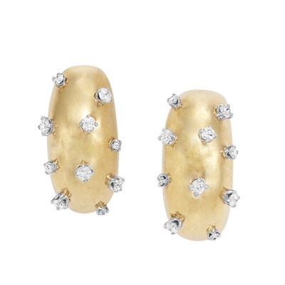 Lot 308 - Pair of Gold and Diamond Hoop Earclips