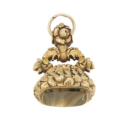 Lot 62 - Antique Two-Color Gold and Agate Fob