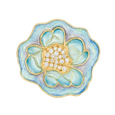 Lot 52 - Gold, Enamel, Plique-a-Jour Enamel and Diamond Brooch