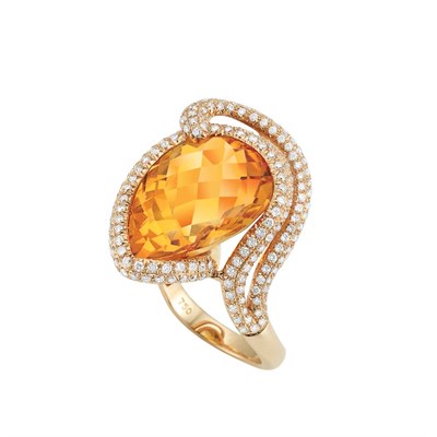Lot 180 - Gold, Citrine and Diamond Ring