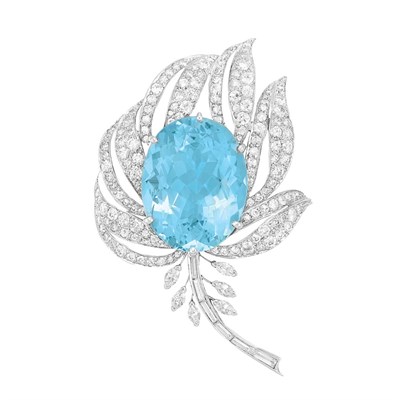 Lot 459 - Platinum, Aquamarine and Diamond Flower Brooch
