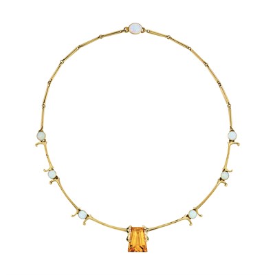 Lot 389 - Arts and Crafts Gold, Citrine and Opal Necklace