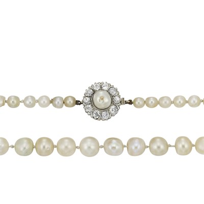 Lot 185 - Natural Pearl Necklace with Pearl and Diamond Clasp