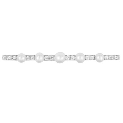 Lot 317 - Platinum, Gold, Natural and Cultured Pearl and Diamond Bar Pin