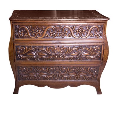 Lot 142 - Dutch Style Carved Oak Bombe Commode Height 29...
