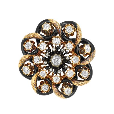 Lot 5 - Antique Gold, Black Enamel and Diamond Pendant-Brooch