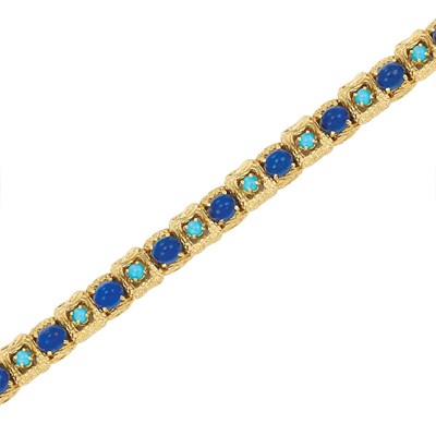 Lot 7 - Gold, Lapis and Turquoise Bracelet