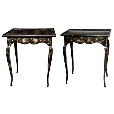 Lot 149 - Pair of Louis XV Style Black Painted Side...