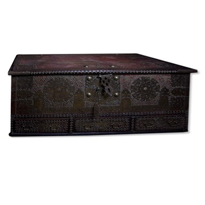 Lot 132 - Spanish Style Brass Mounted Painted Wood Chest...