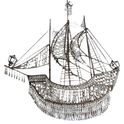 Lot 375 - Metal and Glass Ship-Form Six-Light Chandelier...
