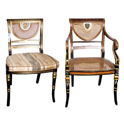 Lot 334 - Two Empire Style Painted and Caned Chairs