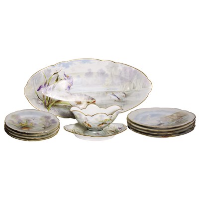 Lot 253 - French Porcelain Fish Service Approximately...