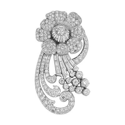 Lot 591 - Diamond Flower Clip-Brooch