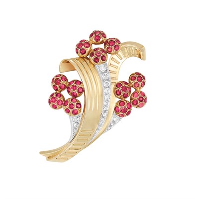 Lot 545 - Gold, Platinum, Ruby and Diamond Clip, Tiffany & Co.
