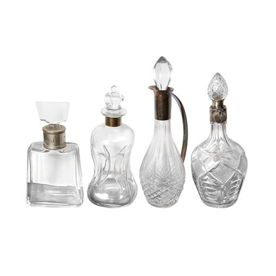 Lot 328 - Group of Three Silver Mounted Glass Decanters;...