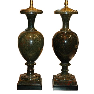 Lot 433 - Pair of Marble Urn-Form Lamps Height 17 1/2...
