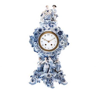 Lot 421 - Meissen Blue and White Porcelain Mantel Clock...