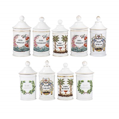 Lot 428 - Set of Nine Paris Porcelain Apothecary Jars...