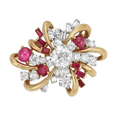 Lot 80 - Gold, Platinum, Diamond, Star Ruby and Ruby Brooch