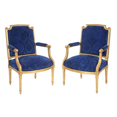 Lot 463 - Pair of Louis XVI Gilt-Wood Fauteuils a la...