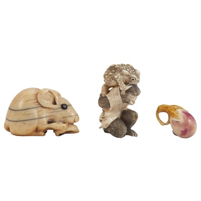Lot 9 - Group of Three Japanese Ivory Netsuke...