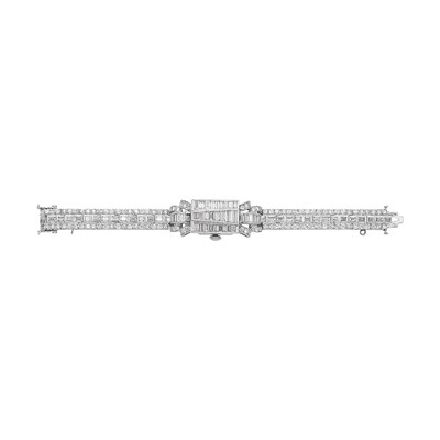 Lot 589 - Platinum and Diamond Bracelet-Watch