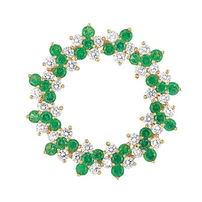 Lot 287 - Gold, Diamond and Emerald Circle Pin, Tiffany & Co.