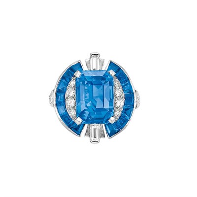 Lot 530 - Platinum, Sapphire and Diamond Ring, Oscar Heyman Bros.