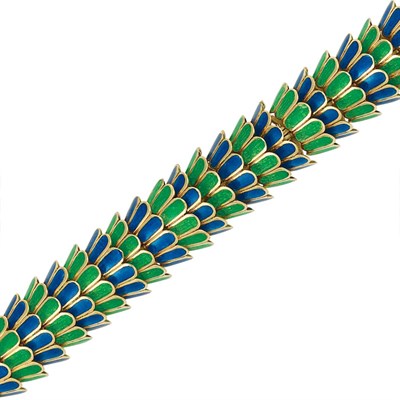 Lot 48 - Gold and Lime Green and Blue Enamel Bracelet