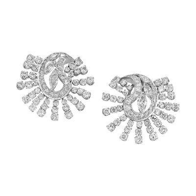 Lot 593 - Pair of Diamond Earclips