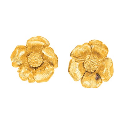 Lot 491 - Pair of Gold Flower Earrings, Asprey