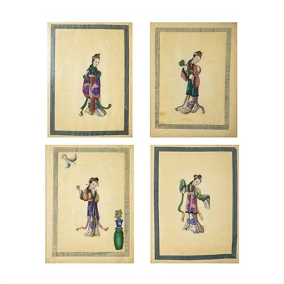 Lot 390 - Set of Twelve Chinese Pith Paintings 12 x 9...