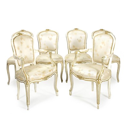 Lot 179 - Set of Six Louis XV Style Gilt and White...