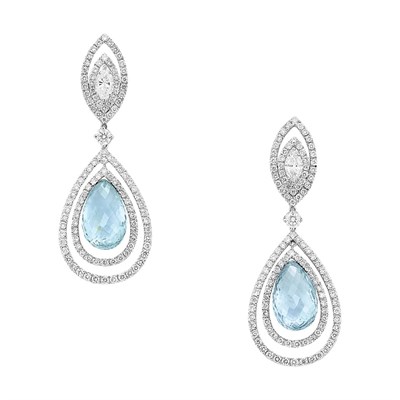 Lot 149 - Pair of Fancy-Colored Sapphire and Diamond Pendant-Earrings