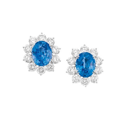 Lot 525 - Pair of Sapphire and Diamond Earrings