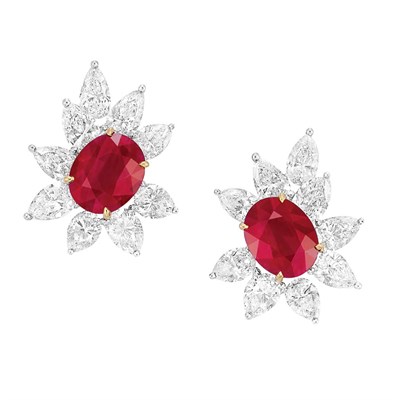 Lot 516 - Pair of Platinum, Gold, Ruby and Diamond Earclips