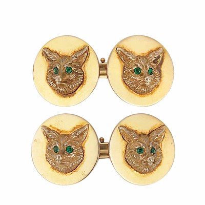 Lot 165 - Pair of Gold and Emerald Fox Head Cufflinks, J.E. Caldwell & Co.