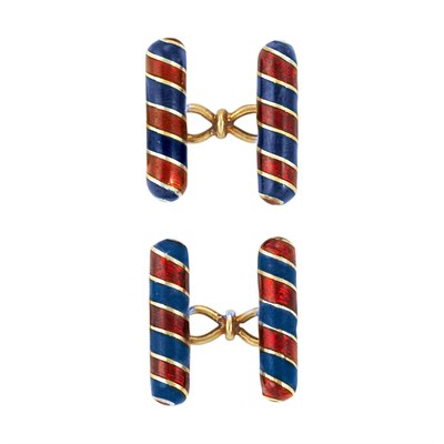 Lot 275 - Pair of Gold and Enamel Cufflinks