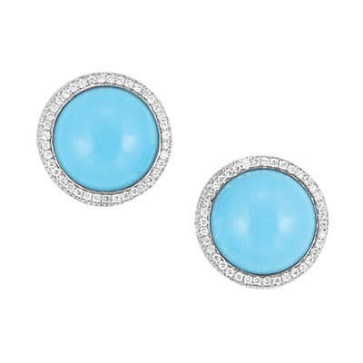 Lot 226 - Pair of White Gold, Turquoise and Diamond Earrings