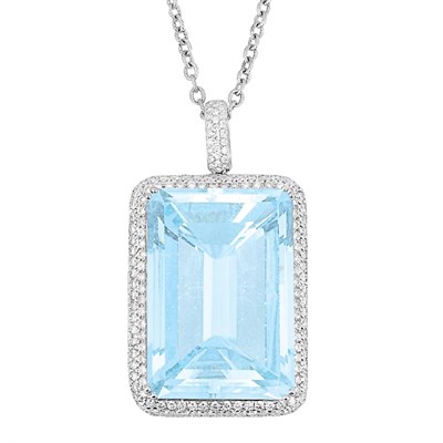 Lot 146 - White Gold, Aquamarine and Diamond Pendant with Chain
