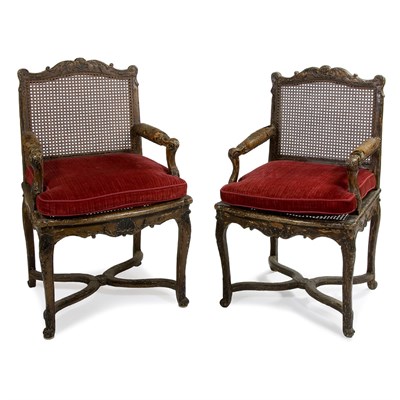 Lot 212 - Pair of Louis XVI Style Carved Walnut Fauteuils