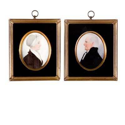 Lot 113 - Pair of American Watercolor on Ivory Portrait...