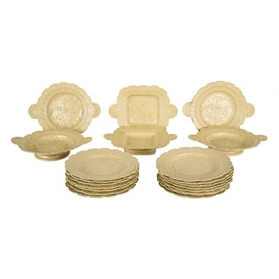 Lot 96 - English Relief Molded Drabware Dessert Service...